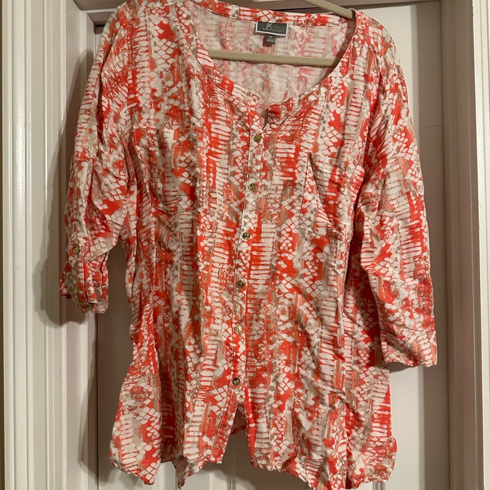 JM Collection Women's Coral Print Button-Front Tunic Top